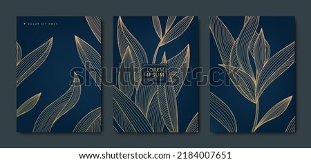Vector japanese background with Gold texture. Luxury black wavy line pattern. Premium backdrop for business layout, texture for print, poster, book, cover. Leaves, plant, nature