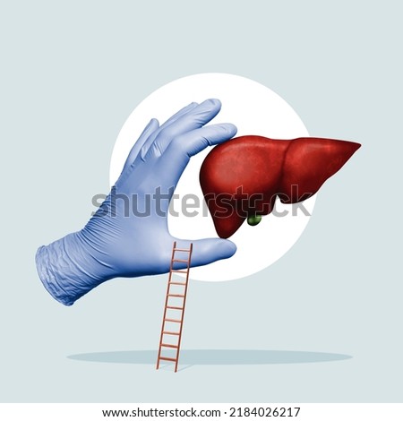 Your liver is in safe hands. Art collage. Royalty-Free Stock Photo #2184026217