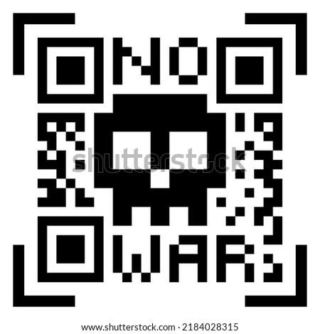 vector black pixel pattern human skull stylized as qr code. text "no war". isolated on white background. useful as halloween card, all saints day, for web and graphic design, t-shirt print, poster