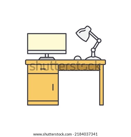 Computer desktop, workspace table icon in color, isolated on white background 