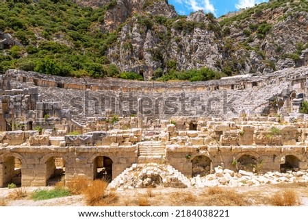 Wide angle photo of Myra ancient site in Demre, Antalya, Turkey.