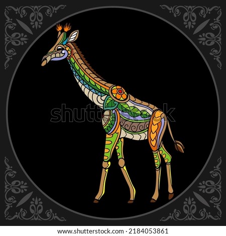 Colorful giraffe zentangle arts isolated on black background
