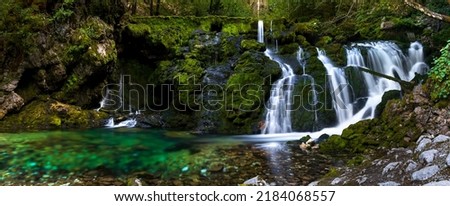 Emerald Green Water Spring Source of Alpine River Bohinjska Bistrica in Bohinj Valley Slovenia