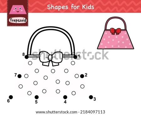 Dot to dot game for kids. Connect the dots and draw a cute bag. Learning trapezoid shape activity page. Vector illustrat