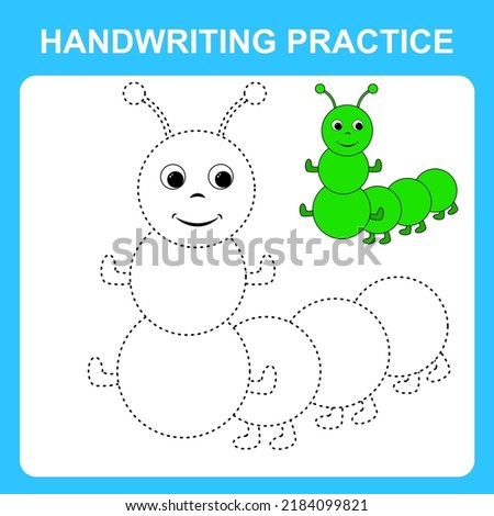 Handwriting practice. Trace the lines and color the caterpillar. Educational kids game, coloring book sheet, printable worksheet. Vector illustration