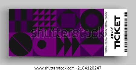 Ticket vector template layout with abstract pattern design graphics made with simple shapes and forms.  Useful for creating invitations, banners, posters, flyers, prints, labels, tickets. Royalty-Free Stock Photo #2184120247