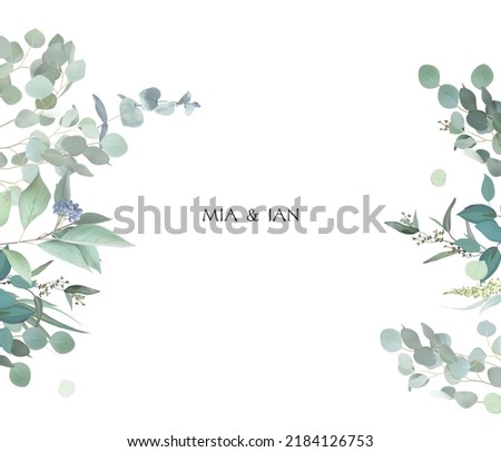 Herbal eucalyptus selection vector frame. Hand painted branches, leaves on white background. Greenery wedding simple minimalist  invitation. Watercolor style card. Elements are isolated and editable Royalty-Free Stock Photo #2184126753