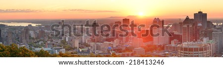 Montreal sunrise panorama viewed from Mont Royal with city skyline in the morning
