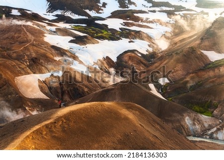 Spectacular scenery of Kerlingarfjöll mountain range on geothermal area and Hveradalir trail located in central icelandic highlands on summer at Iceland Royalty-Free Stock Photo #2184136303