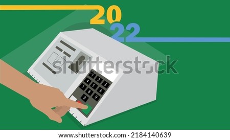 Elections 2022 - The new electronic voting machine for voting in Brazil Banner - Vote Campaign Flag background. Royalty-Free Stock Photo #2184140639