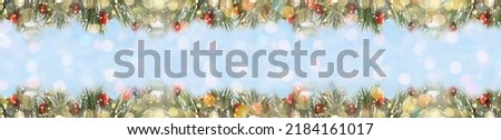 Merry Christmas background with Christmas trees. Christmas card. Background. Festive Flat lay. Banner. Copy space
