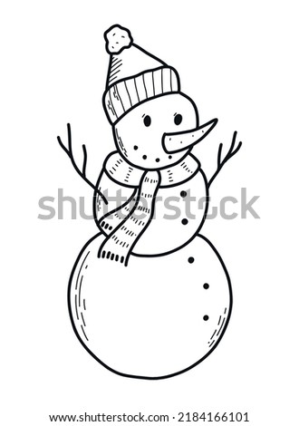 Hand drawn Christmas isolated element of snowman for coloring pages, prints, posters, cards, sublimation, paper craft, etc. EPS 10