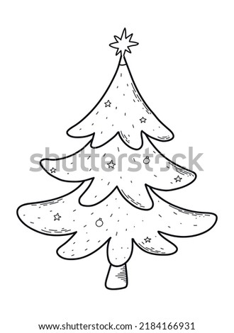 Hand drawn Christmas isolated element of christmas tree for coloring pages, prints, posters, cards, sublimation, paper craft, etc. EPS 10