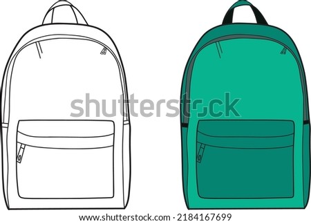 Back to school Element,Outline and Colored Backpack,Educational clip art .