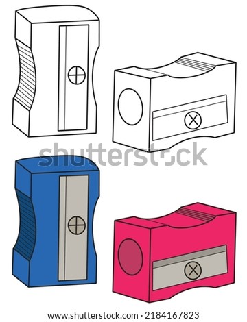 Back to school Element,Outline and Colored Pencil Sharpener,Educational clip art .