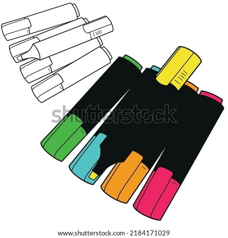 Back to school Element,Outline and Colored Marker Pens,Educational clip art.