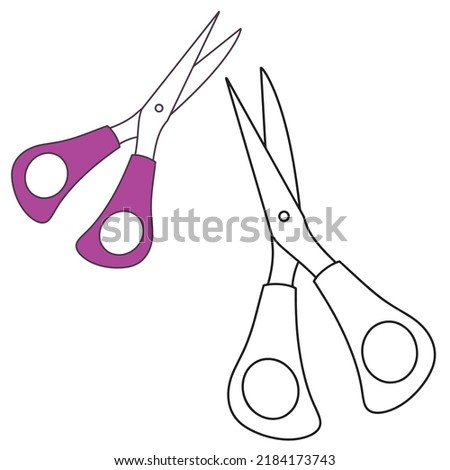Back to school Element,Outline and Colored Scissor,Educational clip art.