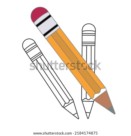 Back to school Element,Outline and Colored Pencils,Educational clip art.