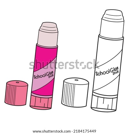 School Supplies ,Outline and Colored Glue Stick,Educational clip art.