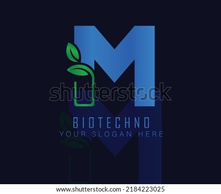 Biotech logo with herbal leaf letter M. Herbal logo vecktor template. medical herbal logo. Royalty-Free Stock Photo #2184223025