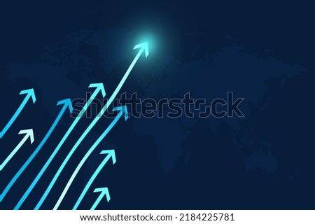 Arrow up on blue background, copy space composition, business growth concept. Royalty-Free Stock Photo #2184225781