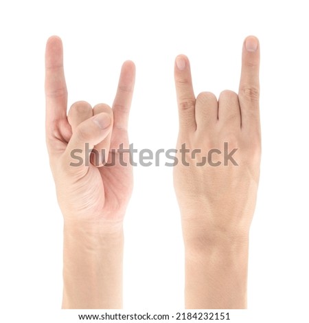Rock n roll sign hand gesture isolated on white background, Clipping path Included.