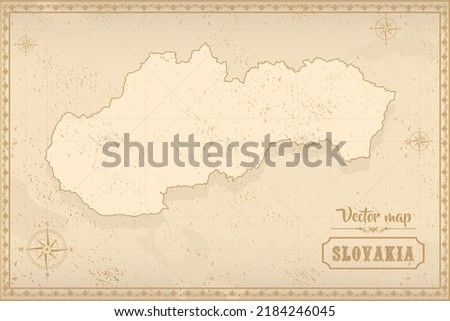 Map of Slovakia in the old style, brown graphics in retro fantasy style