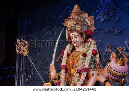 Idol statue of Goddess Maa Durga, Happy Navratri and Dussehra  Royalty-Free Stock Photo #2184251441