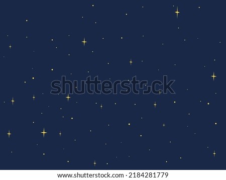 Cartoon night starry sky vector design. Simple dark blue space background with stars clipart. Cartoon starry pattern. Cosmic stars in darkness space vector, night sky constellations galaxy