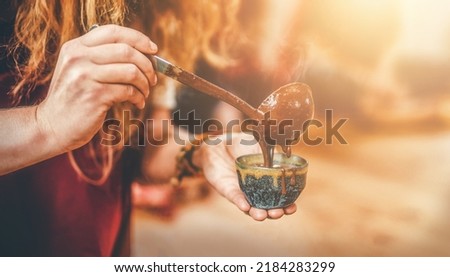 Cacao ceremony, heart opening medicine. Ceremony space Royalty-Free Stock Photo #2184283299