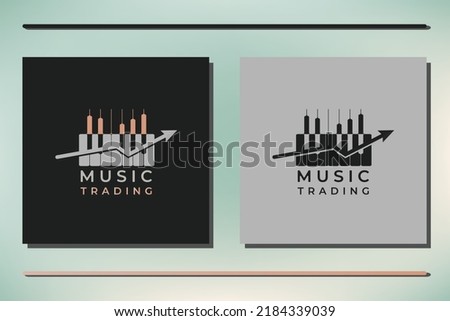Candlestick trading chart analyzing with music piano