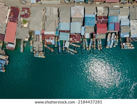 Aerial view of a fishing community in bintan island, Indonesia