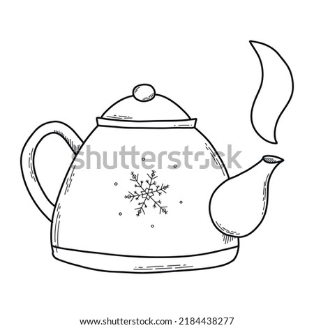 Hand drawn Christmas isolated element of a kettle for coloring pages, prints, posters, cards, sublimation, paper craft, etc. EPS 10