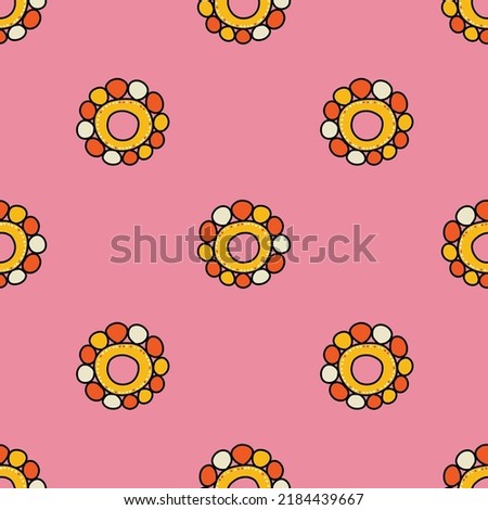 Flowers daisy of 1970, Seamless groovy pattern in pastel colors, Hand-drawn Vector Illustration. Seventies Style, Groovy Background, Wallpaper, Hippie Aesthetics.