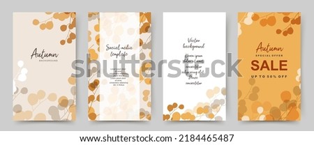 Autumn background templates with simple yellow plants and leaves. Vector illustration with floral elements for sale banner, invitation, advertisement, cover, greeting card, social media post and story Royalty-Free Stock Photo #2184465487