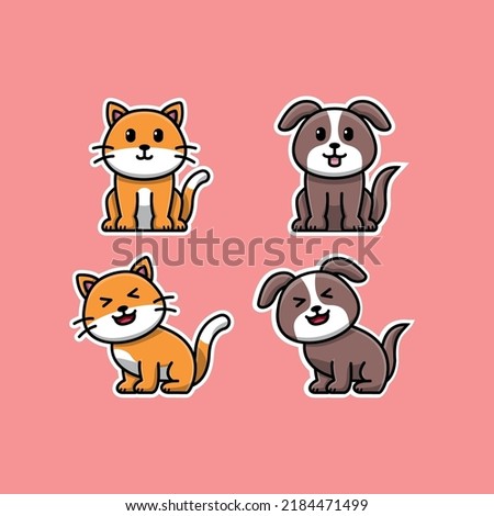 illustration cute vector of cat and dog,Animal Icon Concept Isolated Premium Vector.Colorful vector illustration in flat cartoon style.