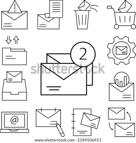 Two envelopes, message icon in a collection with other items