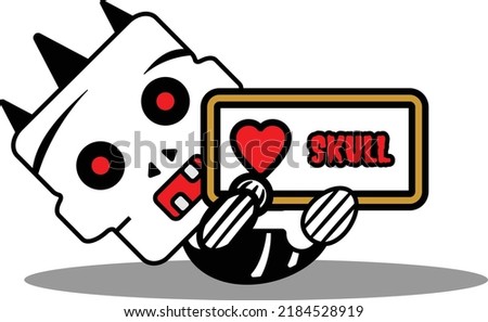 vector cartoon cute mascot halloween skull autumn character. love skull