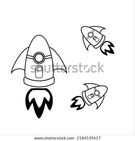 ufo, Rocket launch, startup icon in black flat line style, isolated on white background
