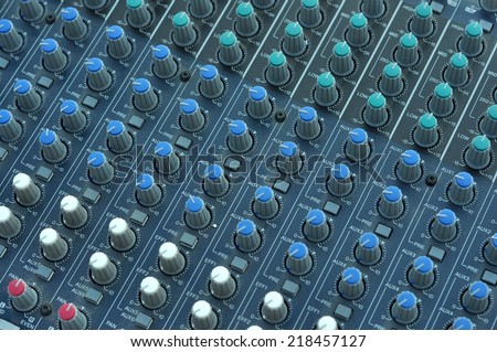 Music mixer desk buttons top view perspective