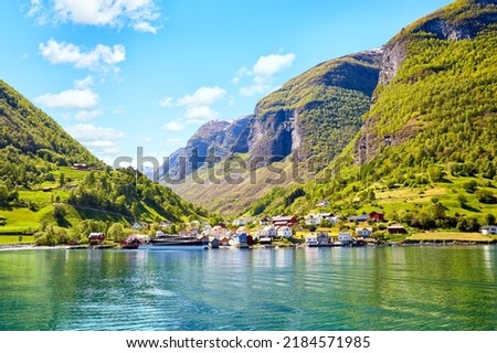 Small village Undredal near Flam (Flåm), Aurlandsfjord, part of Sognefjord, Norway Royalty-Free Stock Photo #2184571985