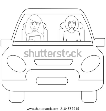 Black and white people travel by car. Vector illustration.