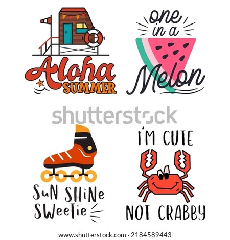 Summer badges set with different quotes and sayings - Aloha Summer. Retro beach logos. VIntage surfing labels and emblems. Stock vector graphics
