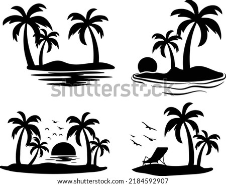 beach palm trees sunset vector isolated illustration
