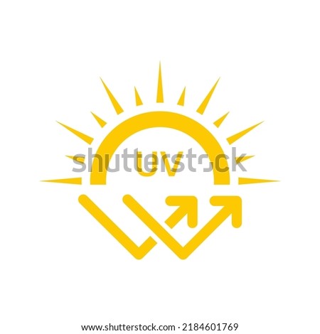 Ultraviolet Rays Silhouette Yellow Icon. Sunblock Protection Defense Skin Care Icon. SPF Sun Ray Resistant Sunblock. Sun UV Arrow Protect Radiation Glyph Pictogram. Isolated Vector Illustration. Royalty-Free Stock Photo #2184601769
