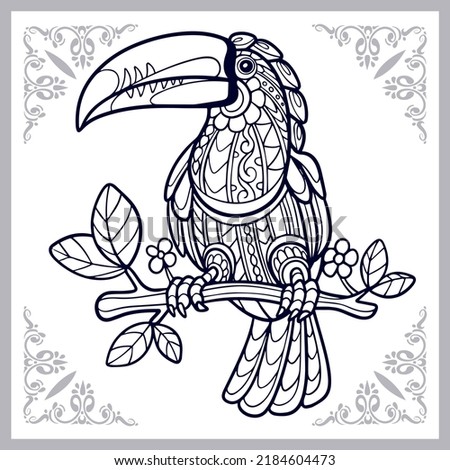 Illustration of toucan bird zentangle arts isolated on white background.