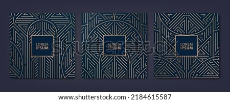 Vector set of luxury cover templates, square line art deco patterns. Design elements for placards, banners, flyers, presentations and cards. Royalty-Free Stock Photo #2184615587