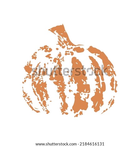 Pumpkin imprint hand drawn stamp orange, element Autumn and Halloween design, isolated, white background. Vector illustration