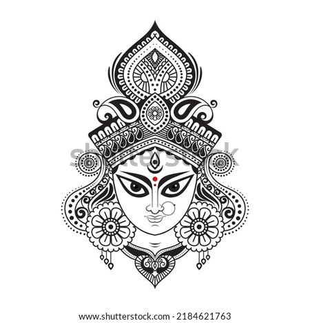 Hindu Goddess Durga Face Illustration Royalty-Free Stock Photo #2184621763