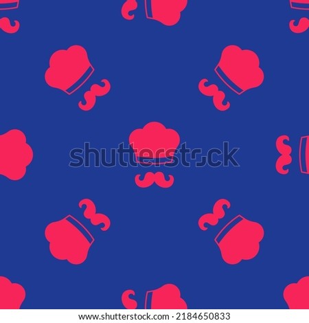 Red Italian cook icon isolated seamless pattern on blue background.  Vector